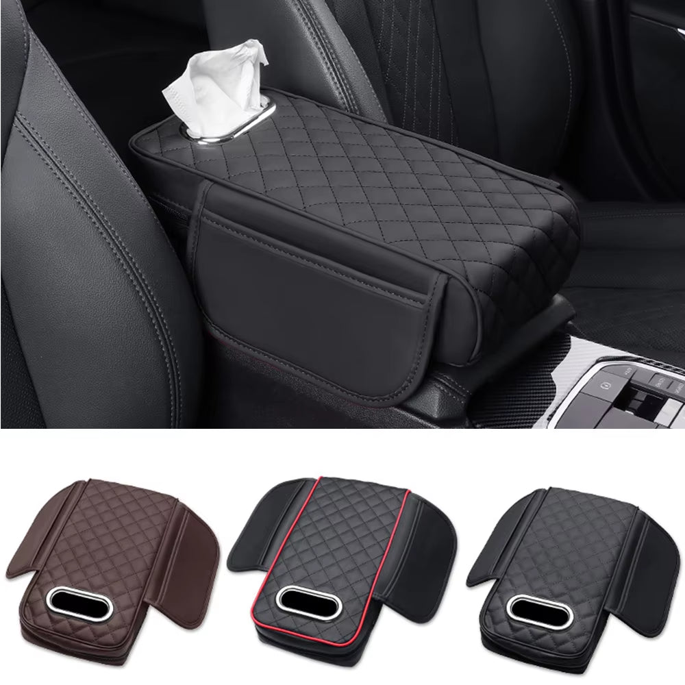 Car Armrest Mat with Tissue Storage Memory Foam Height Pad Universal Auto Center Console Arm Rest Protection Cushion