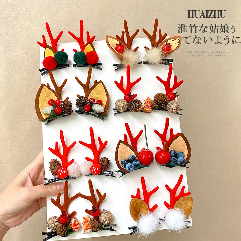 2Pcs Pack Cute Reindeer Ears Hair Clip Classic Christmas Festive Women Kids Barrettes Party Cosplay Hair Accessories for Girls