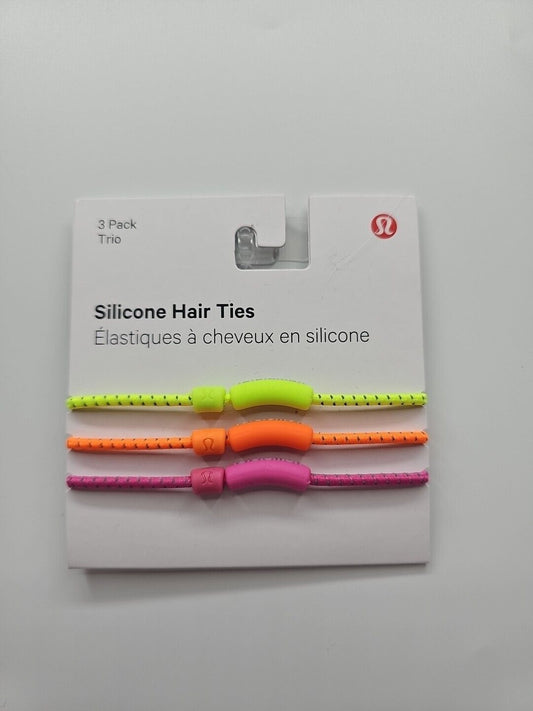 Lululemon Silicone Hair Ties 3 Pack NEON Yellow Orange and Pink New